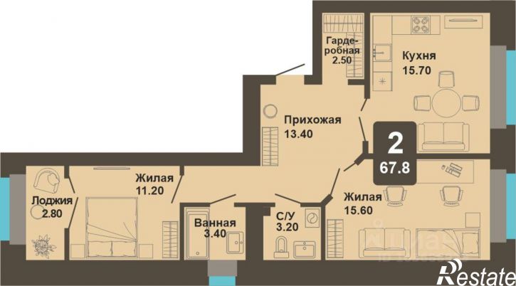 2-комн квартира в новом доме Чебоксары, улица И.П. Прокопьева