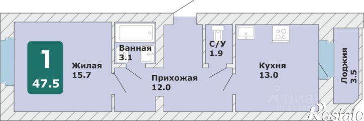 1-комн квартира в новом доме Чебоксары