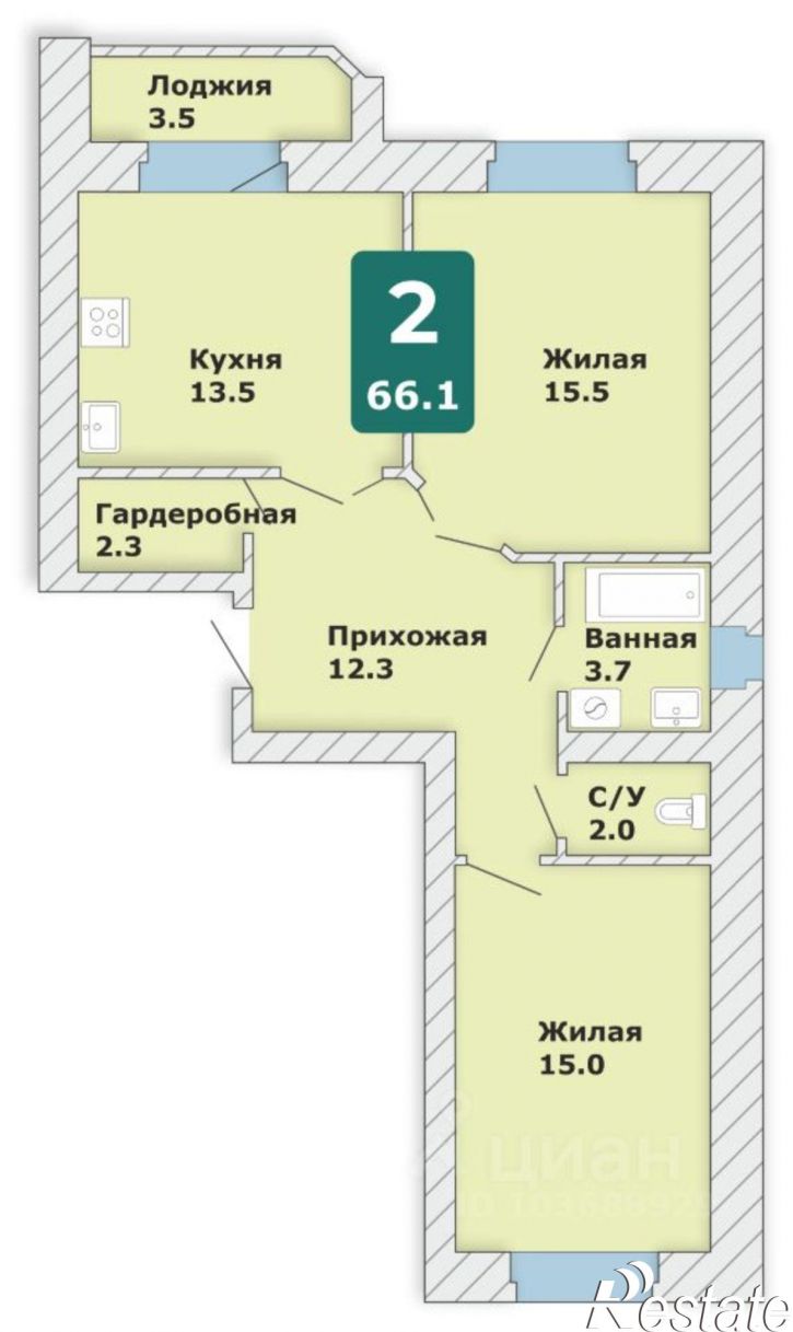 2-комн квартира в новом доме Чебоксары
