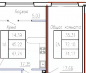 2-комн, 74кв м, этаж 4/5 Чебоксары г., Ленинский, П.В. Дементьева ул., д.4