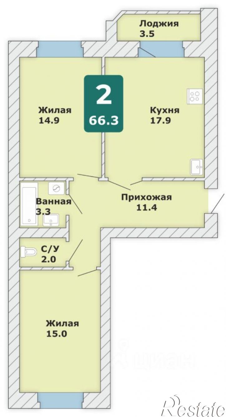 2-комн квартира в новом доме Чебоксары