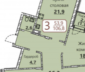 3-комн, 107 кв м, этаж 6/8 Чувашская Республика — Чувашия, Чебоксары, квартал Старый город, ЖК Премьер
