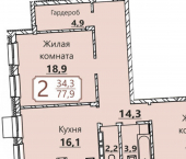 2-комн, 78 кв м, этаж 3/8 Чувашская Республика — Чувашия, Чебоксары, квартал Старый город, ЖК Премьер