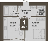 1-комн, 45 кв м, этаж 7/8 Чебоксары, улица И.П. Прокопьева