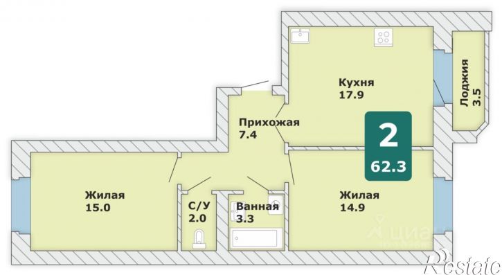 2-комн квартира в новом доме Чебоксары