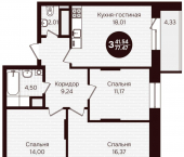 3-комн, 77 кв м, этаж 16/16 Чебоксары