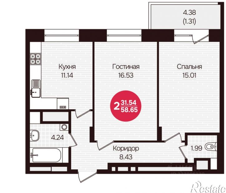 2-комн квартира в новом доме Чебоксары, Фруктовая улица, поз1